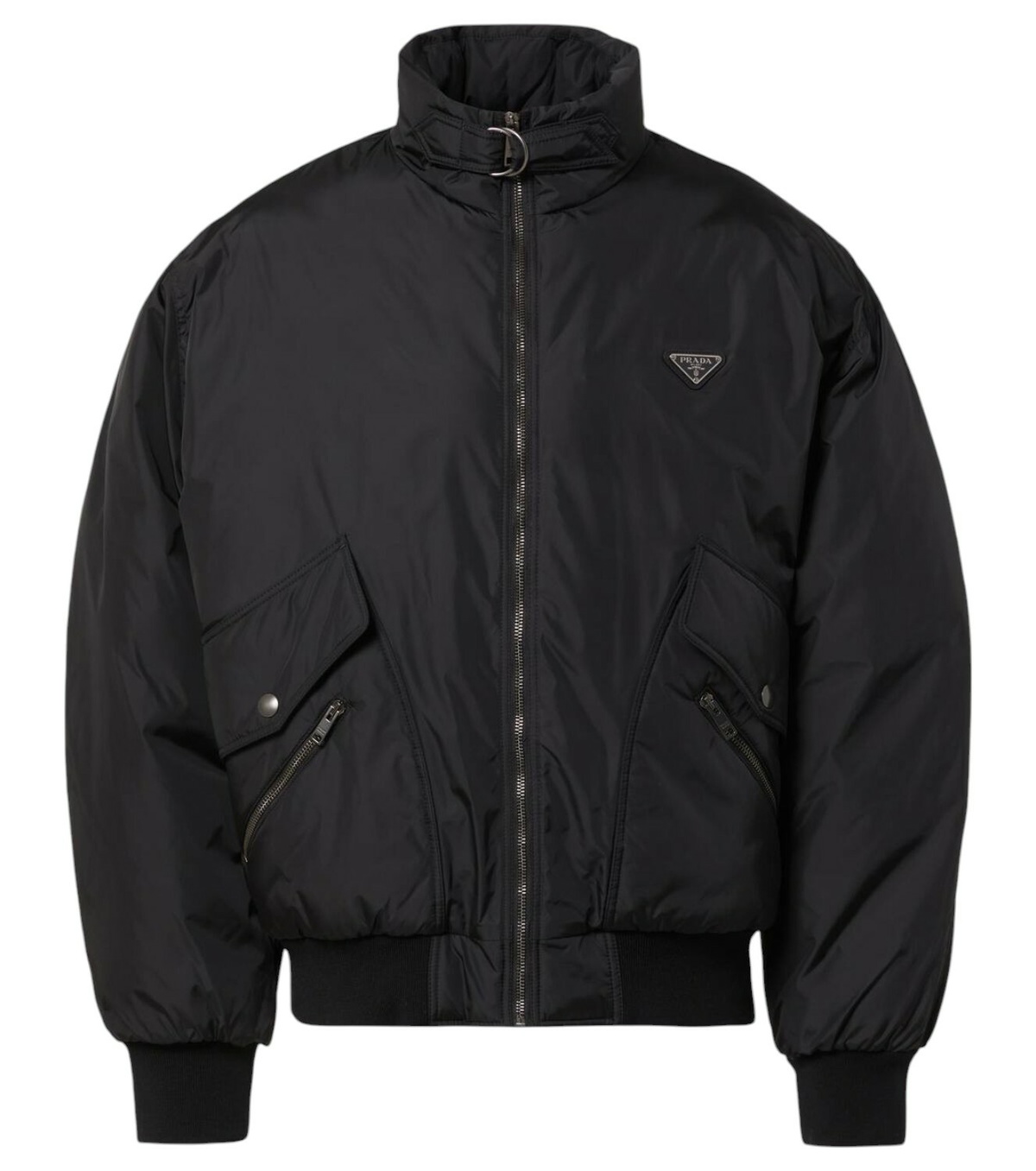ジャケット・アウター COTTON NYLON OVER BUTTON DOWN BLOUSON Prada Black Nylon Button-Down Jacket Prada