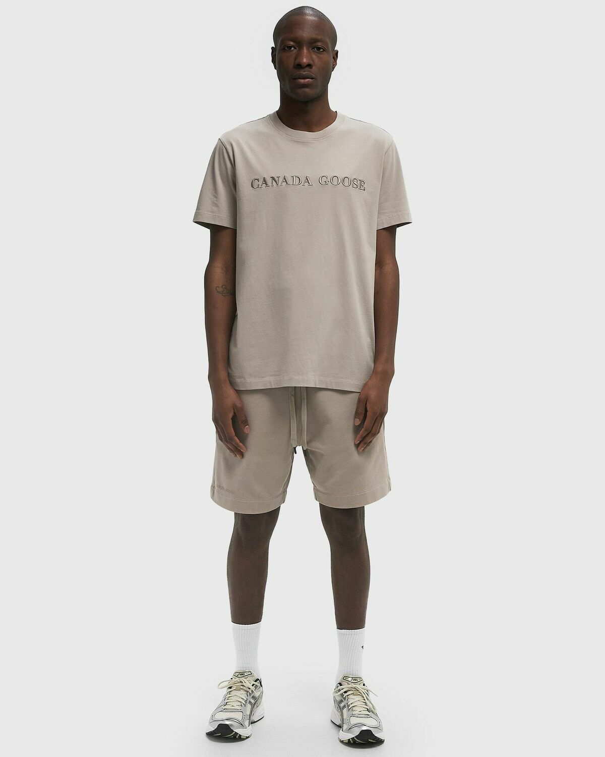 Canada Goose Emersen T-Shirt Embroidered Wordmark Beige Mens Shortsleefe