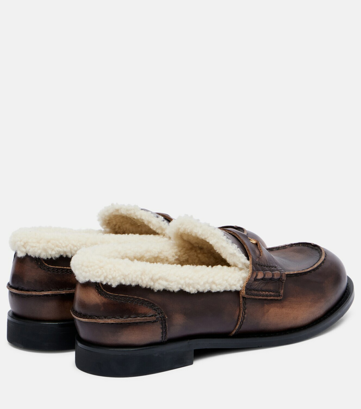 Miu Miu Shearling-lined leather penny loafers