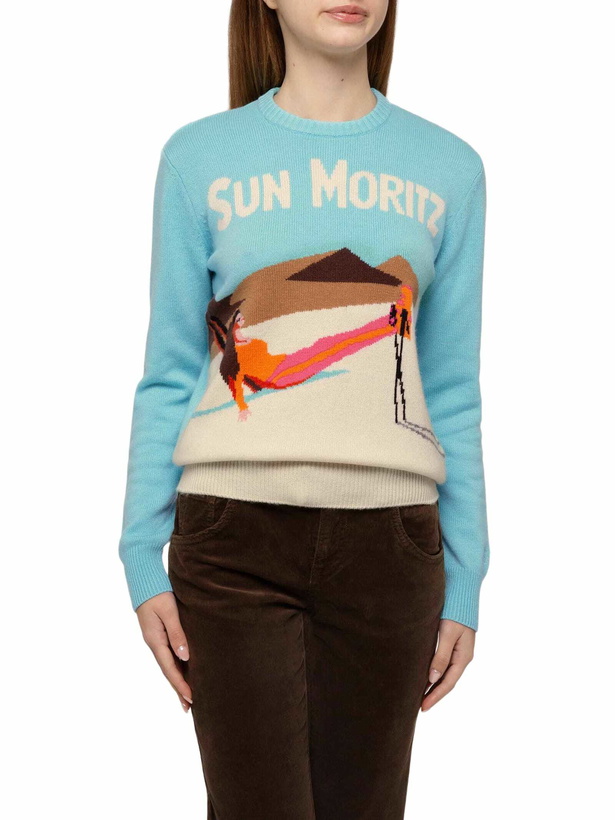 Photo: MC2 Saint Barth Light Blue Sweater New Queen With Sun Moritz Postcard Jacquard