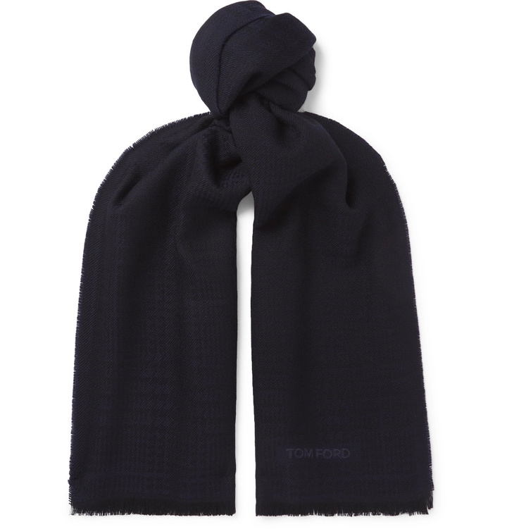 Photo: TOM FORD - Herringbone Wool Scarf - Blue