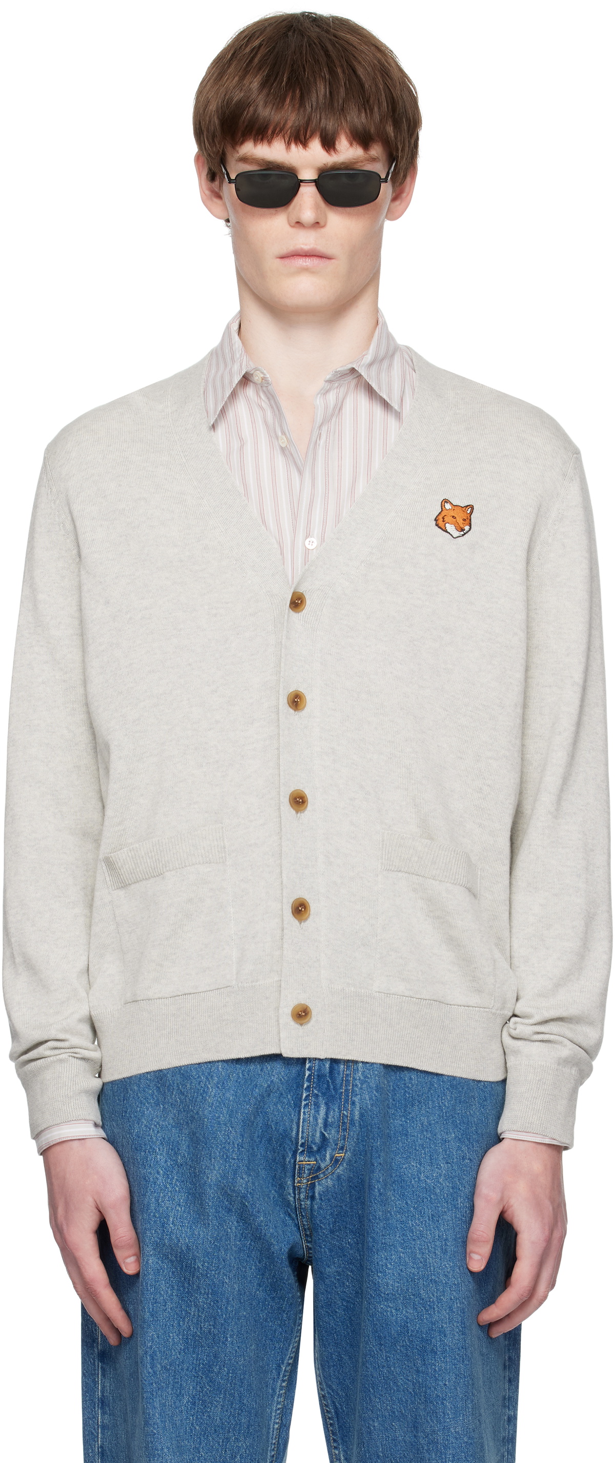 Maison Kitsuné Gray Fox Head Patch Regular Cardigan