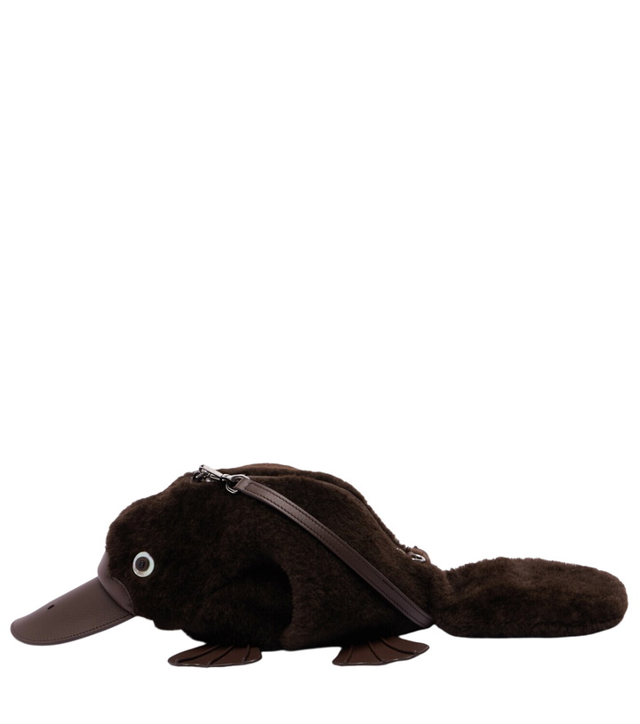 Photo: Loewe Platypus Mini leather-trimmed shearling shoulder bag