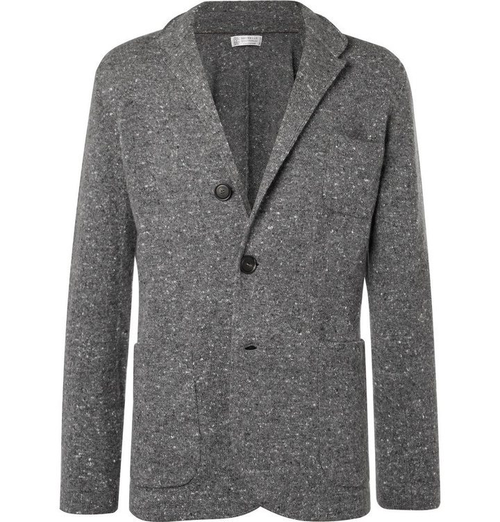 Photo: Brunello Cucinelli - Donegal Virgin Wool-Blend Cardigan - Gray