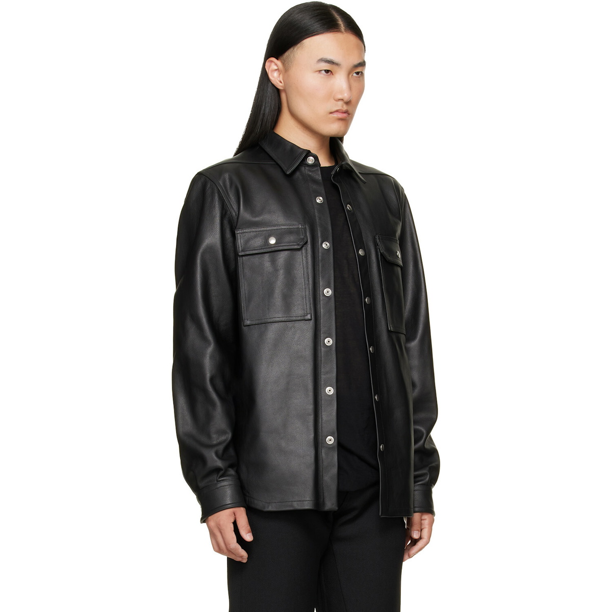 Rick Owens Black Tower Leather Overshirt