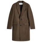 AMI Paris Men's Two Button Herringbone Wool Overcoat in Dark Coffee