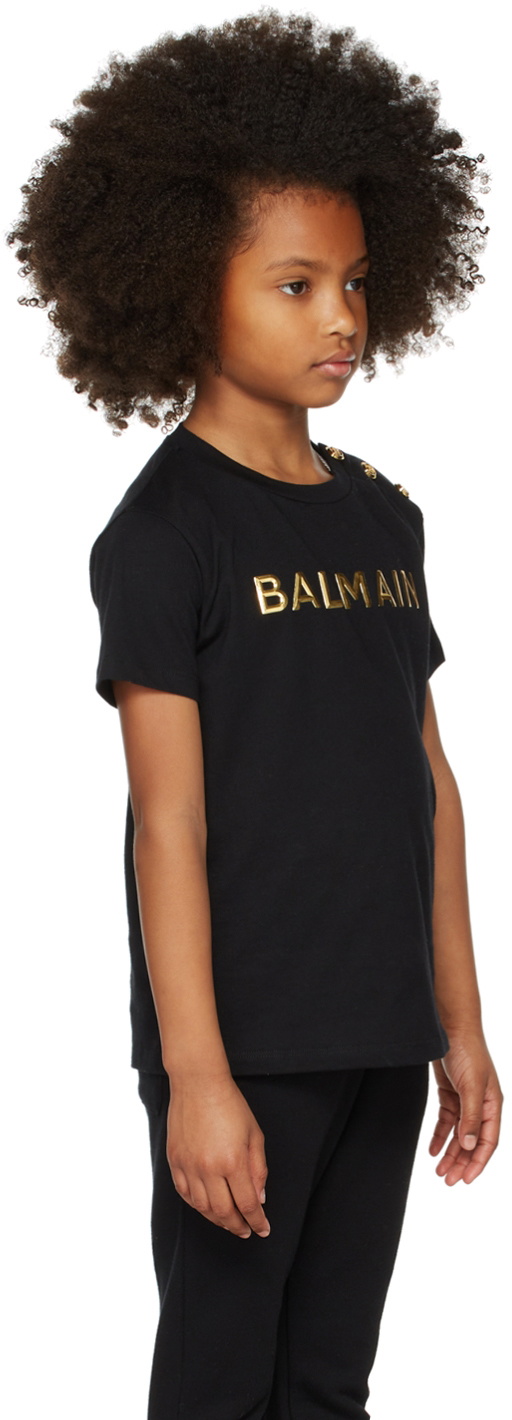 Balmain Baby Boys Monogram Logo T-Shirt in Black