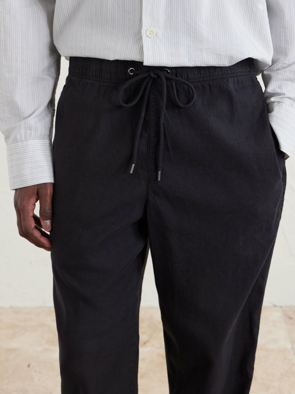 James Perse - Straight-Leg Linen-Blend Canvas Drawstring Trousers - Black