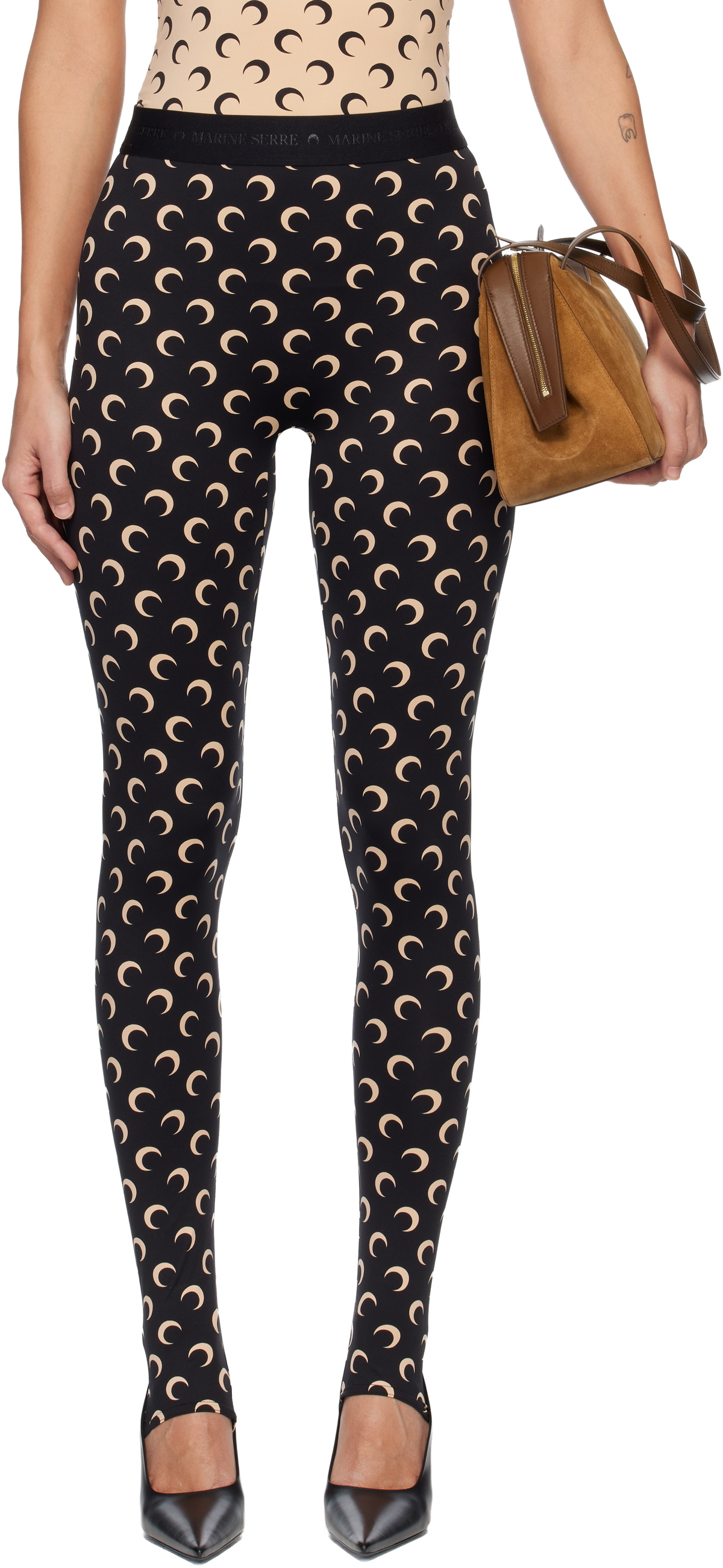 Marine Serre Black Recycled Moon Jersey Stirrup Leggings