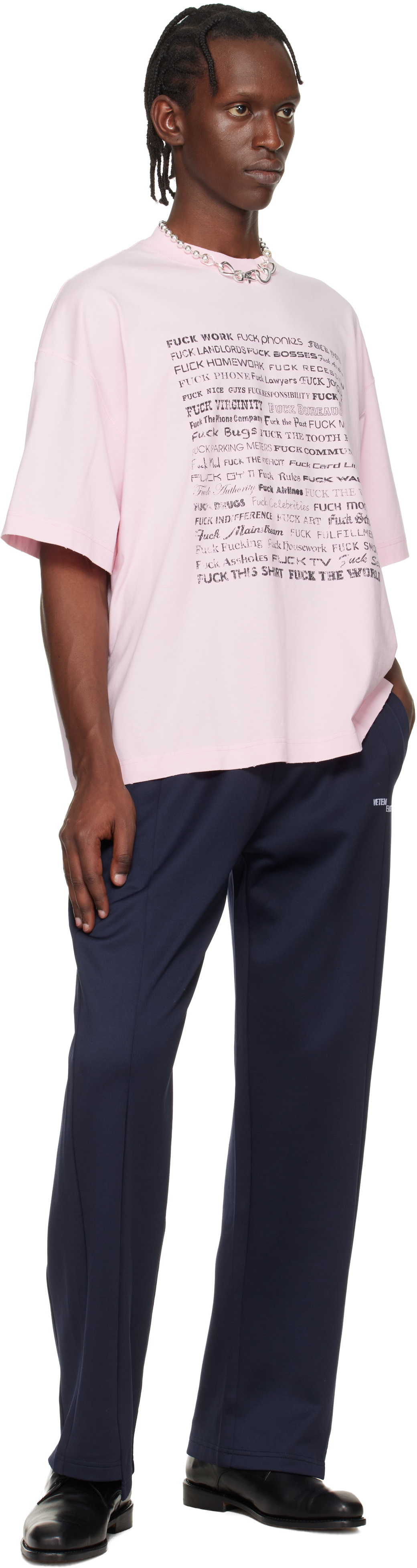 VETEMENTS Navy Cut-Up Athletic Sweatpants