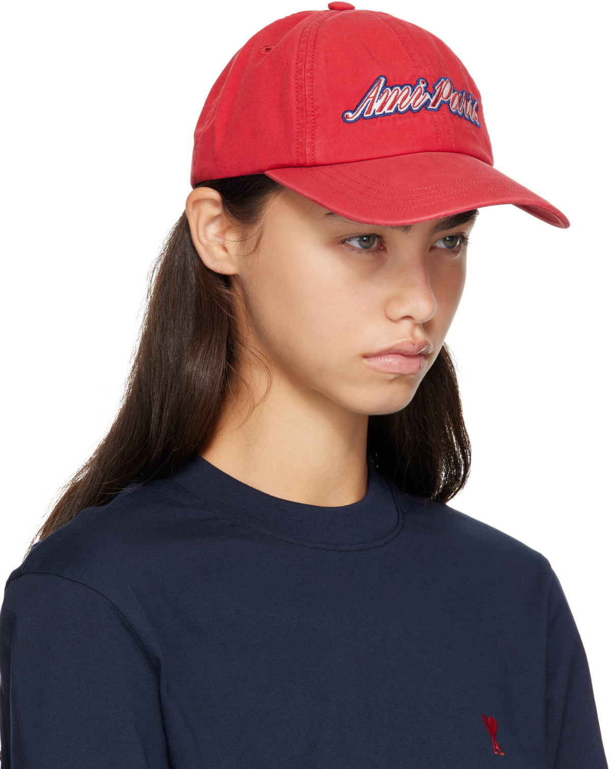 AMI Paris Red Cotton 'AMI Paris' Embroidery Cap
