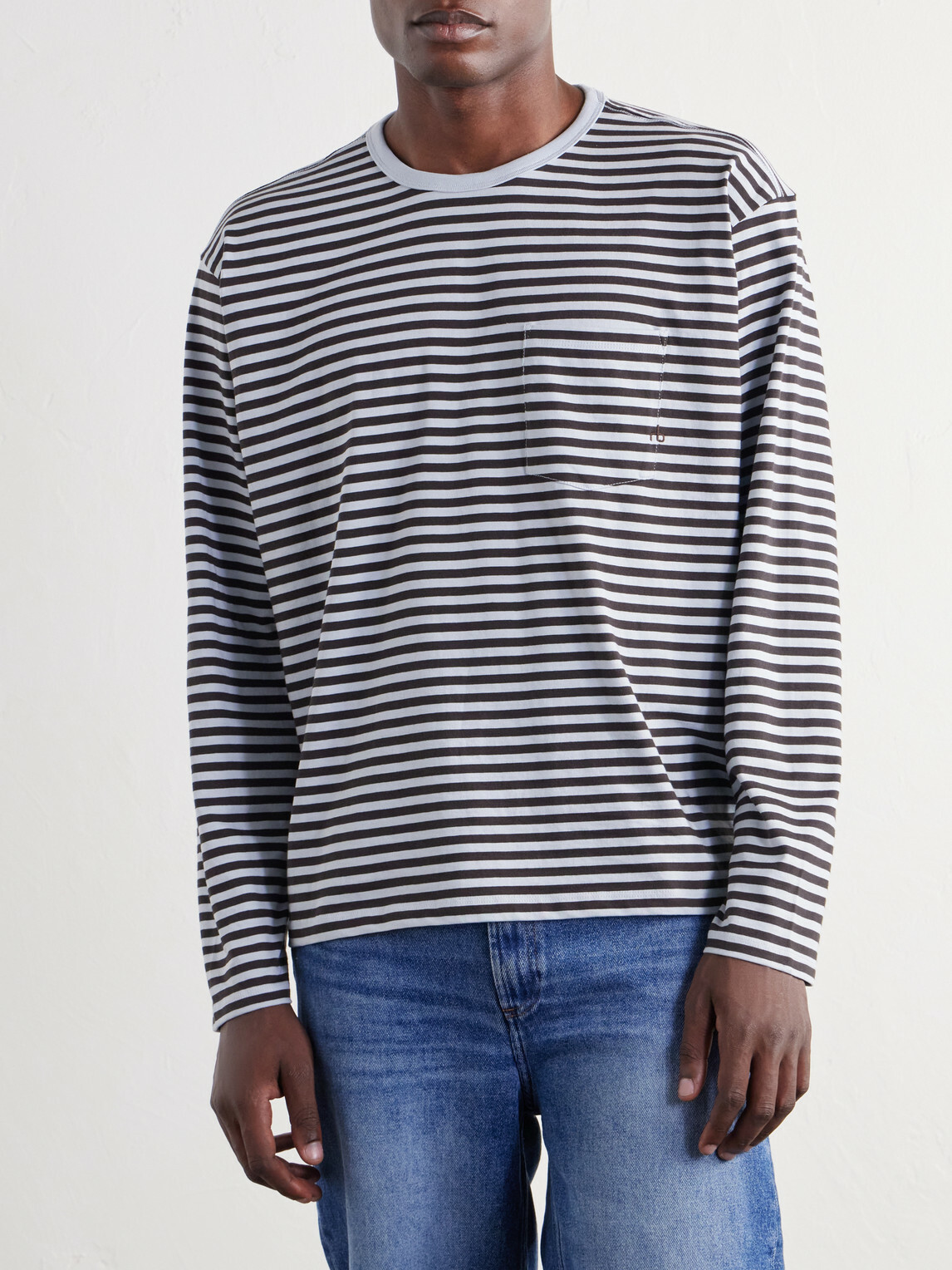 Rag & Bone - Striped Cotton-Jersey T-Shirt - Blue