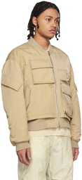 Solid Homme Beige Layered Bomber Jacket