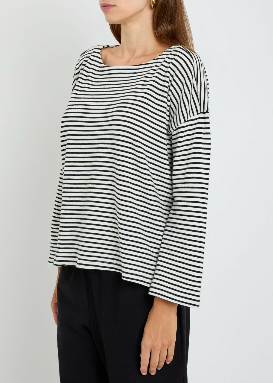 Eileen Fisher Striped Cotton-knit top Black And White