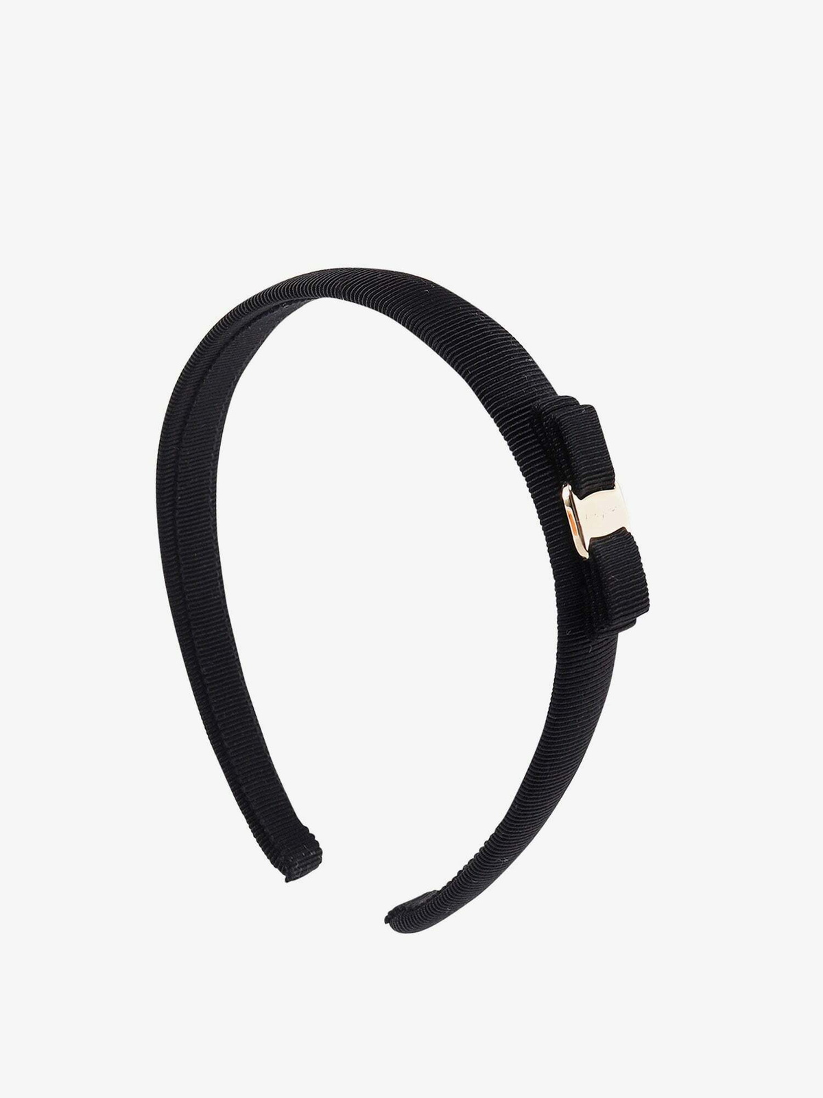 Salvatore Ferragamo Vintage Vara Metal Grosgrain Tape Headband hair accessory Black GP Gold