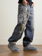 Acne Studios - Shearling-Lined Trompe L'oeil Suede Boots - Blue