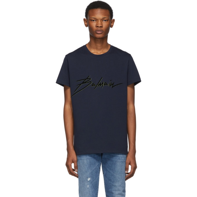 Photo: Balmain Navy Neon Signature T-Shirt