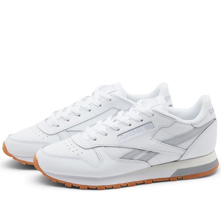 Photo: Reebok Men's Classic Leather Sneakers in White/Cold Grey
