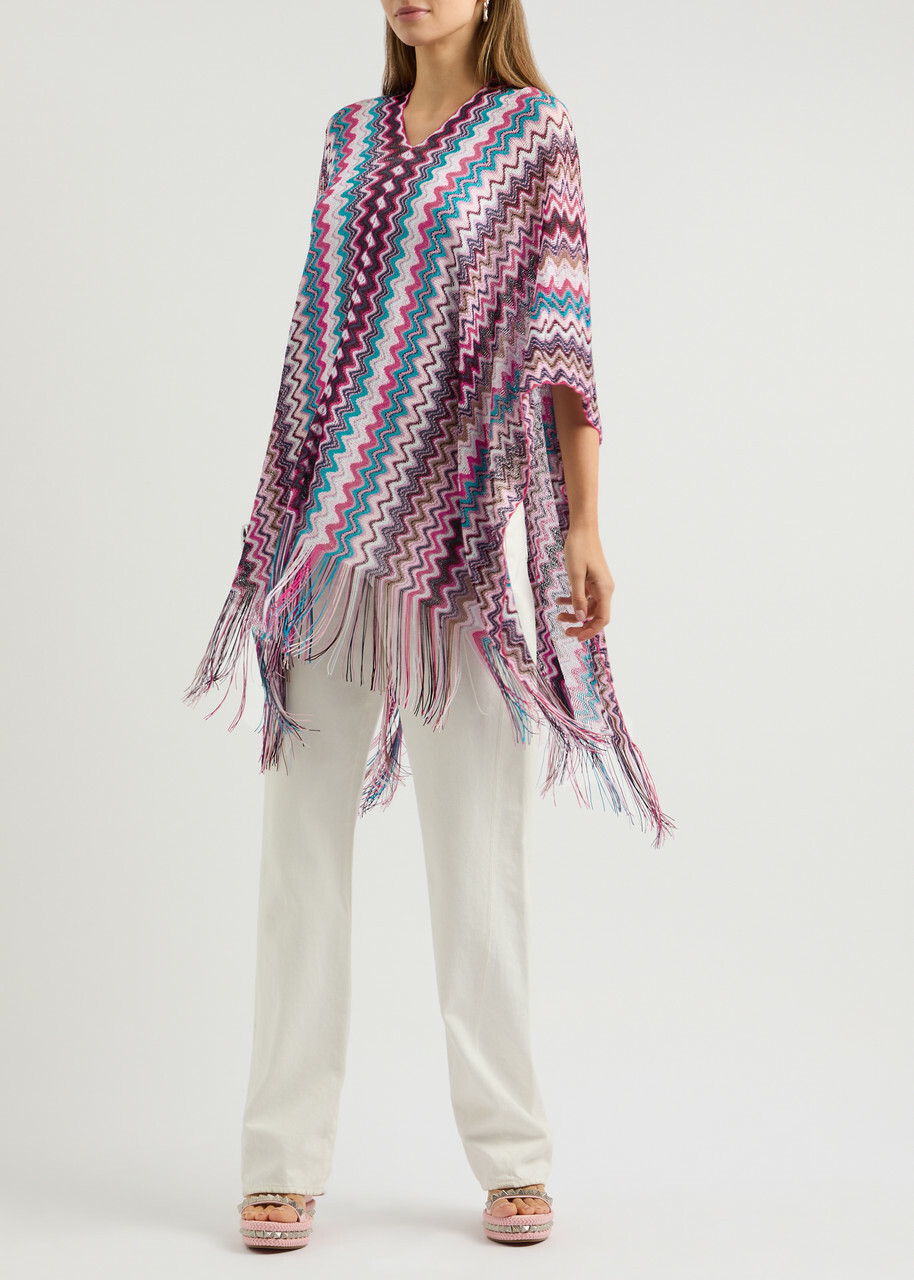 Missoni Zigzag-intarsia Fine-knit Poncho - Pink - One Size Missoni Zigzag-intarsia Fine-knit Poncho - Pink - One Size