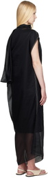 Carven Black Sheer Scarf Organdie Maxi Dress