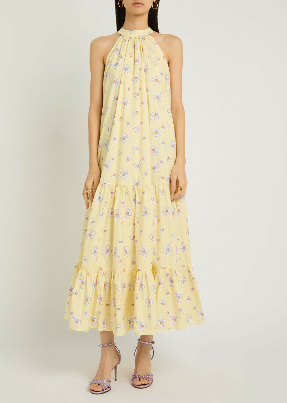 Sister Jane Lake Breeze Floral-print Cotton-poplin Midi Dress Yellow