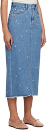 Kijun Blue Flower Denim Maxi Skirt