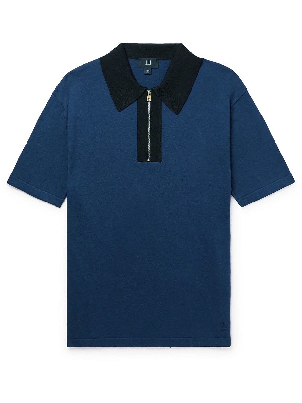 Photo: Dunhill - Cotton and Mulberry Silk-Blend Half-Zip Polo Shirt - Blue