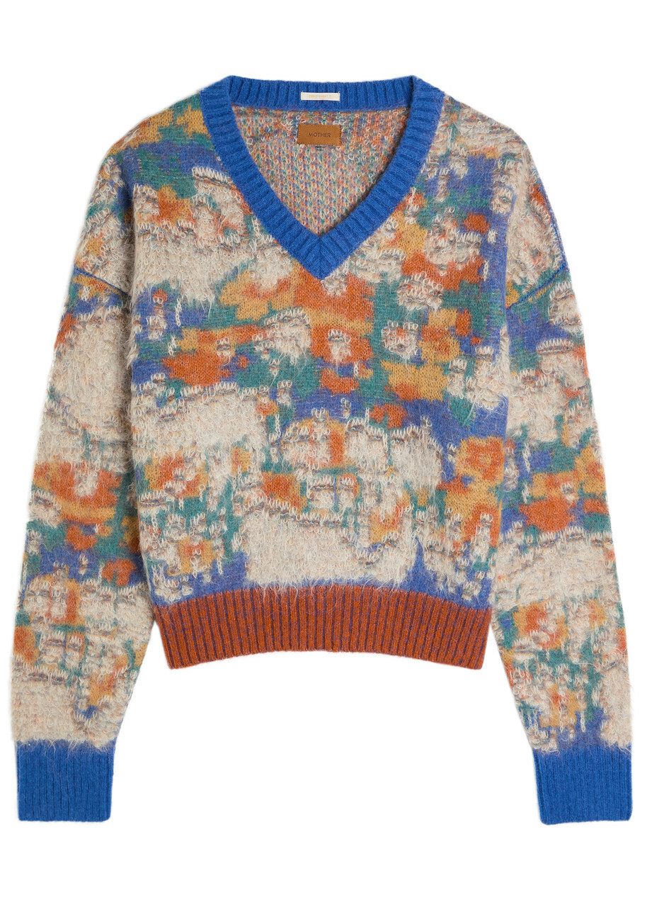 Mother The Crop Varsity Printed Alpaca and Wool-blend Jumper Multicoloured