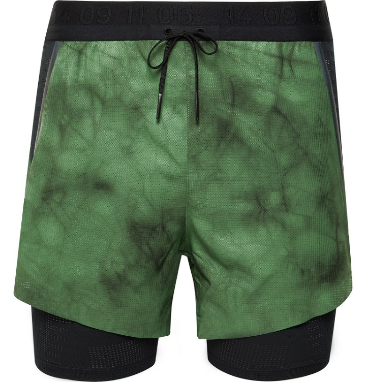 Photo: Nike Running - Tech Pack Slim-Fit 2-in-1 Layered Tie-Dyed Dri-FIT Shorts - Green