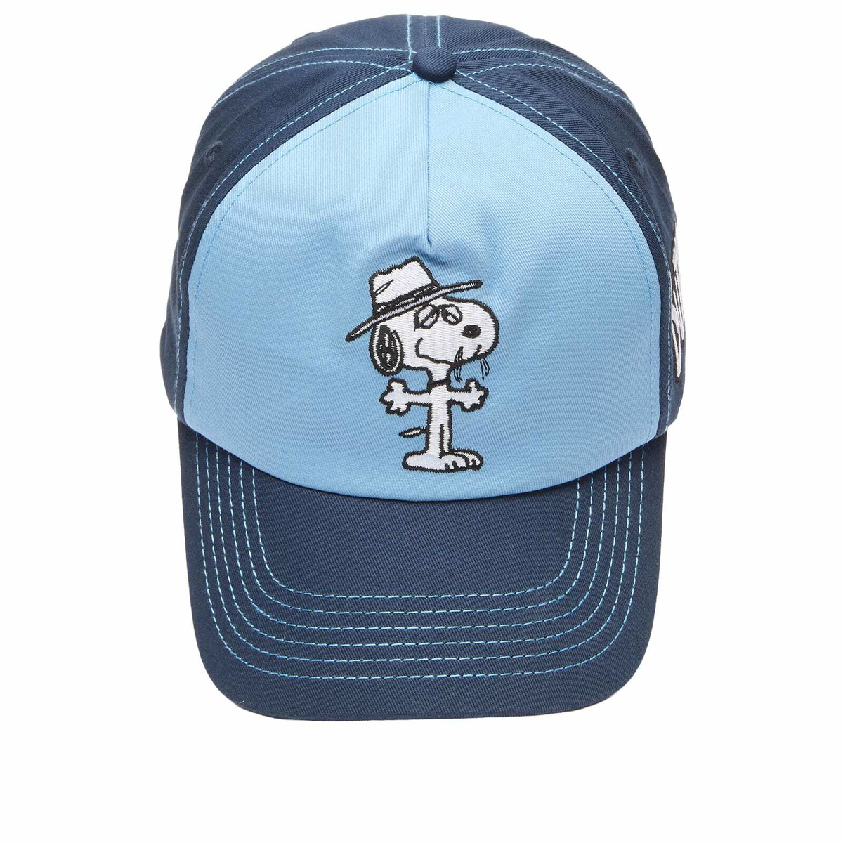 Butter Goods Men's x Peanuts Spike 5 Panel Cap in Navy/Light Blue 