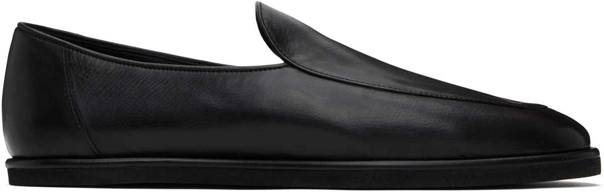 AURALEE Black Soft Leather Deck Shoes Auralee