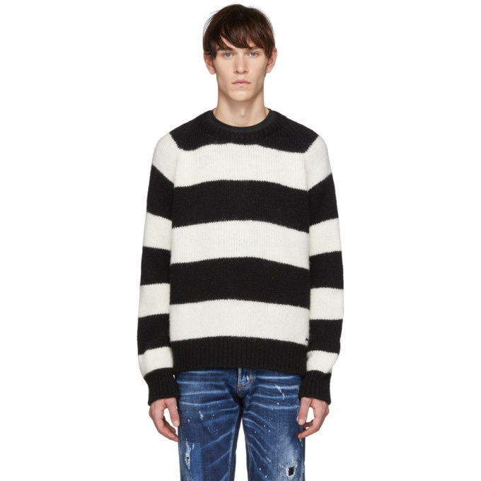 Photo: Dsquared2 Black and White Striped Crewneck Sweater