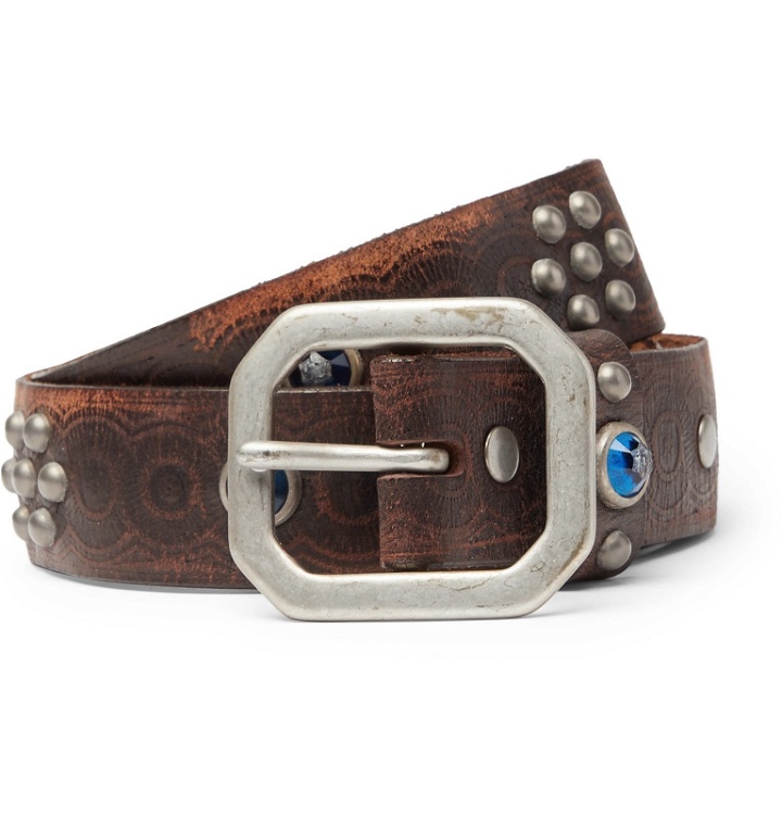 Photo: RRL - 3cm Rasco Studded Tumbled-Leather Belt - Brown