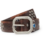 RRL - 3cm Rasco Studded Tumbled-Leather Belt - Brown