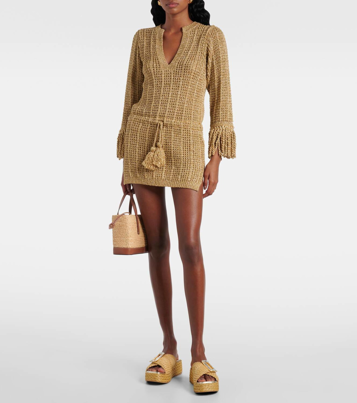 Roger Vivier Embellished raffia espadrille slides