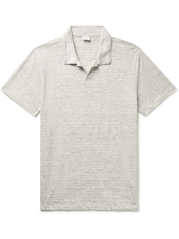 Photo: ONIA - Shaun Striped Linen Polo Shirt - Gray