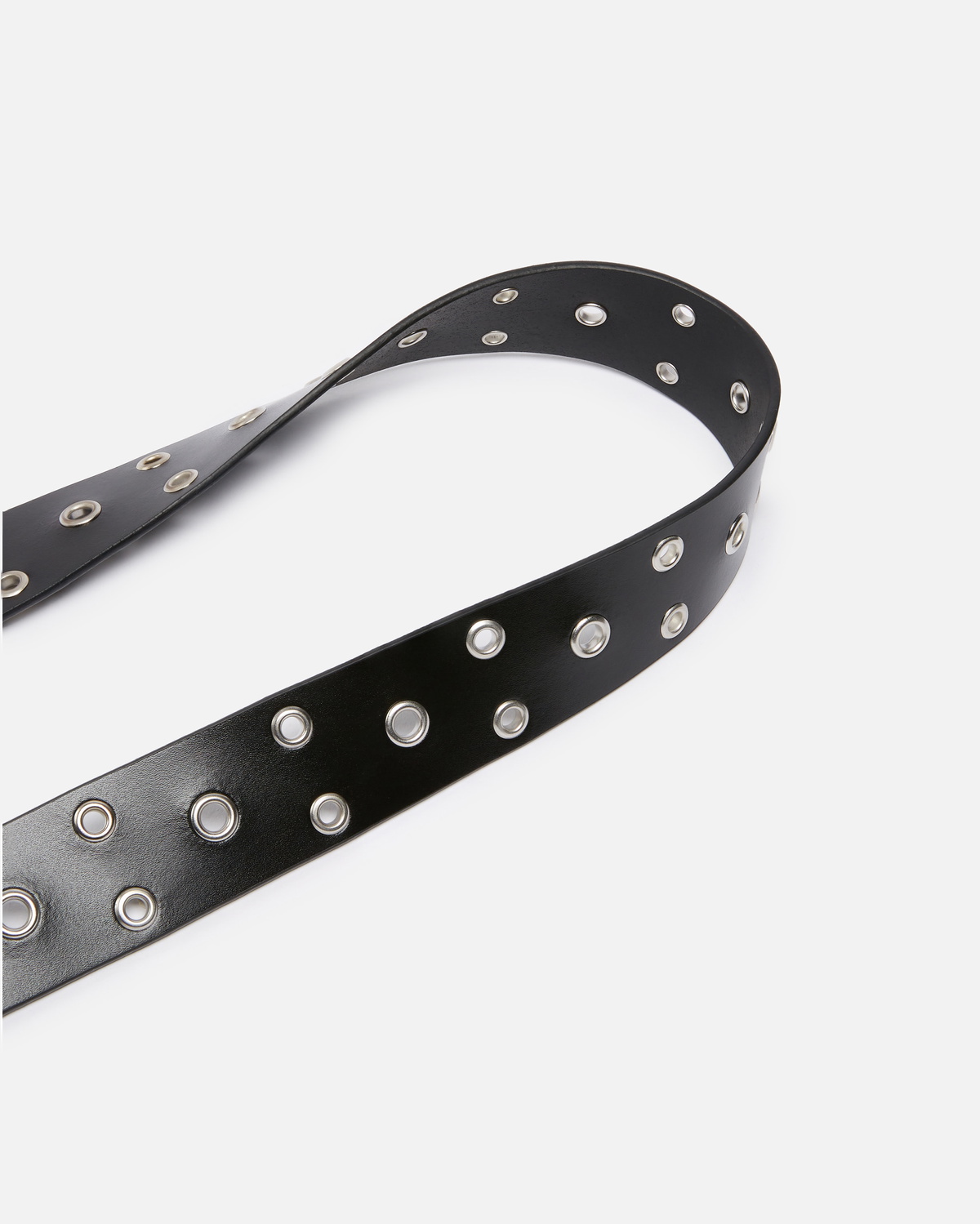 Pinko Leather Belt With Eyelets 4cm Limo Black Shiny Nickel