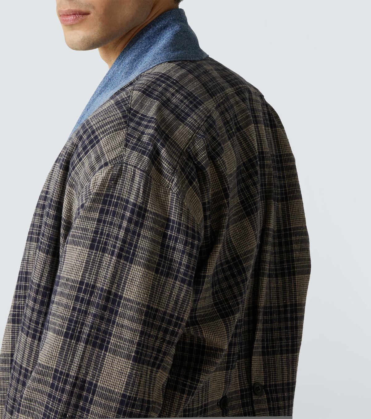 Greg Lauren Plaid denim-trimmed cotton coat