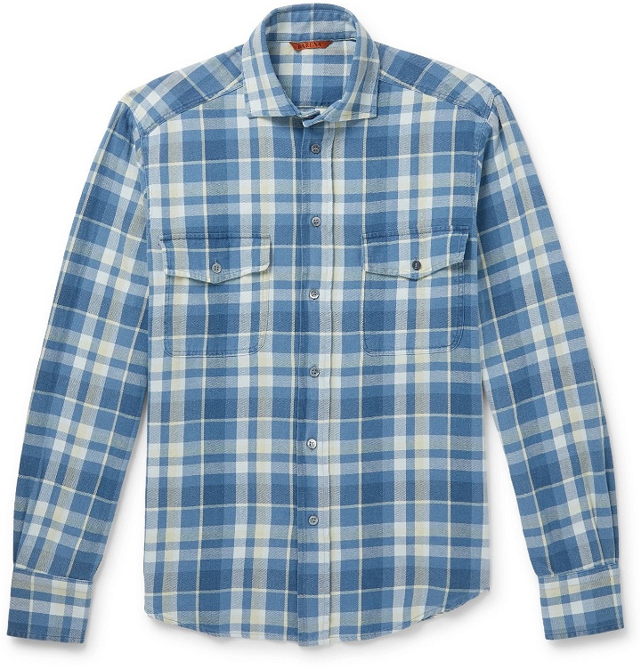 Photo: Barena - Checked Cotton-Flannel Shirt - Blue