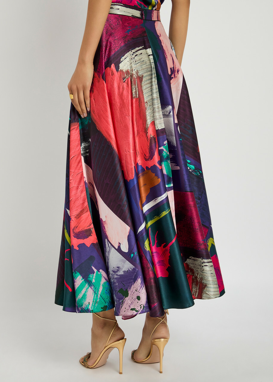 Roksanda Ameera Printed Silk-satin Midi Skirt Multi Print