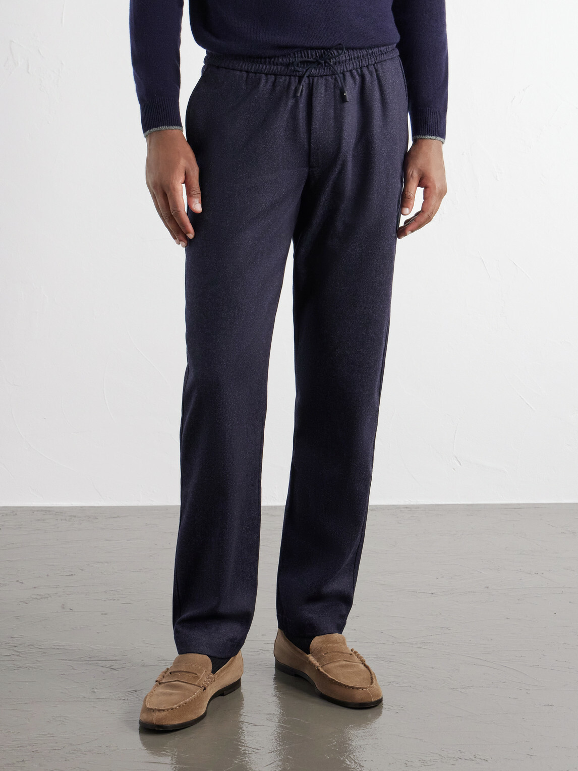 SEASE - Mindset Straight-Leg Wool-Flannel Drawstring Trousers - Blue