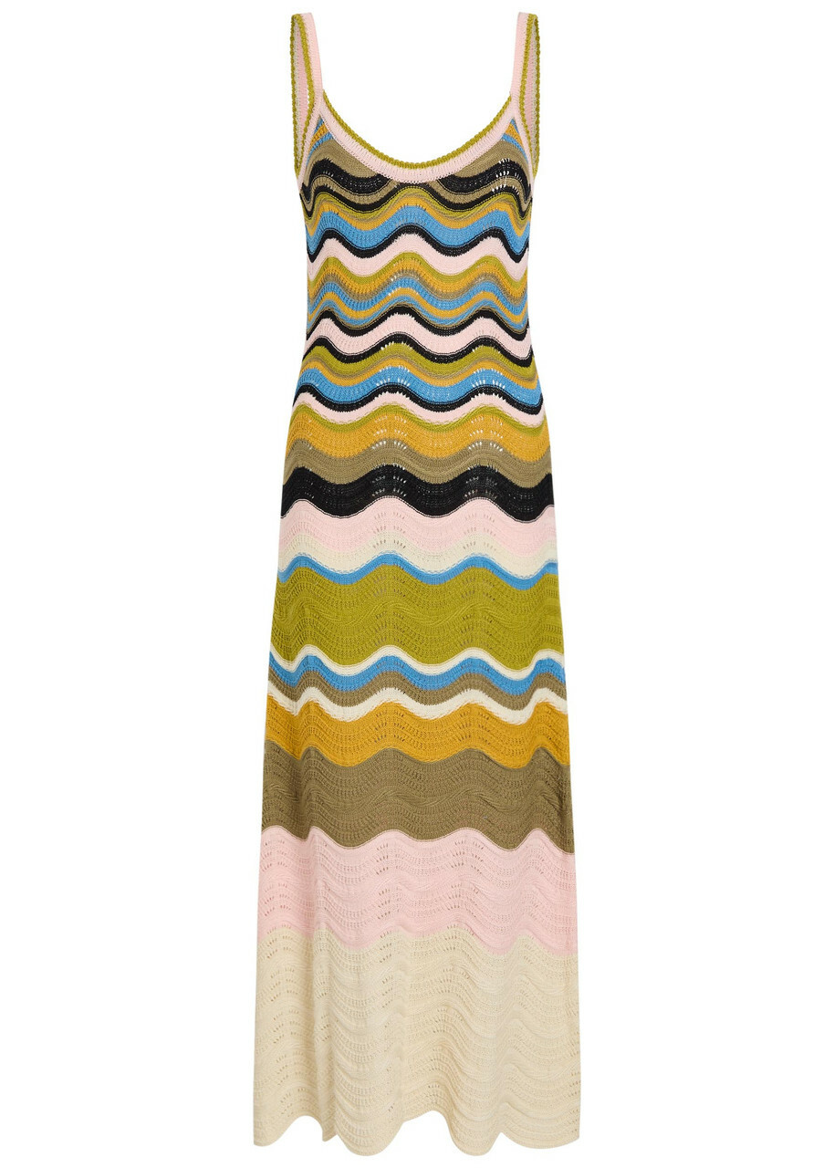 LA Double J Chevron Pointelle-knit Cotton Midi Dress Multicoloured