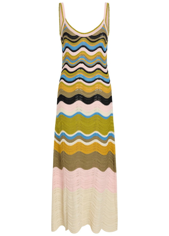 Photo: LA Double J Chevron Pointelle-knit Cotton Midi Dress Multicoloured