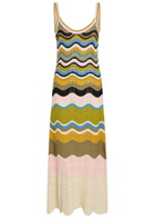 LA Double J Chevron Pointelle-knit Cotton Midi Dress Multicoloured