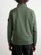 Stone Island - Logo-Appliquéd Garment-Dyed Cotton-Jersey Half-Zip Sweatshirt - Green