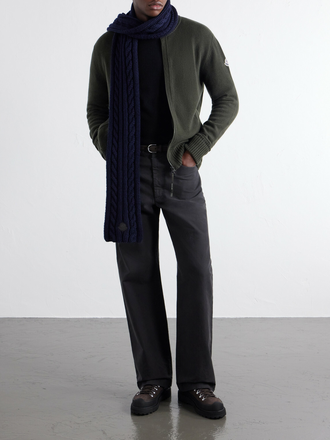 Moncler - Logo-Appliqué Cable-Knit Virgin Wool Scarf