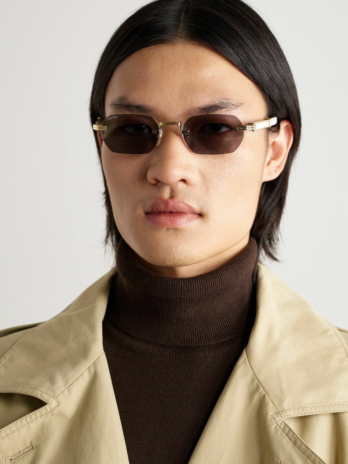 Cartier Eyewear - Frameless Gold-Tone and Horn Sunglasses