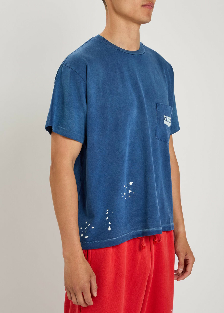 Cherry Los Angeles Chevron Boxy Paint-splatter Cotton T-shirt Navy