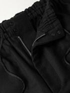 Y-3 - Cropped Flannel Drawstring Cargo Trousers - Black
