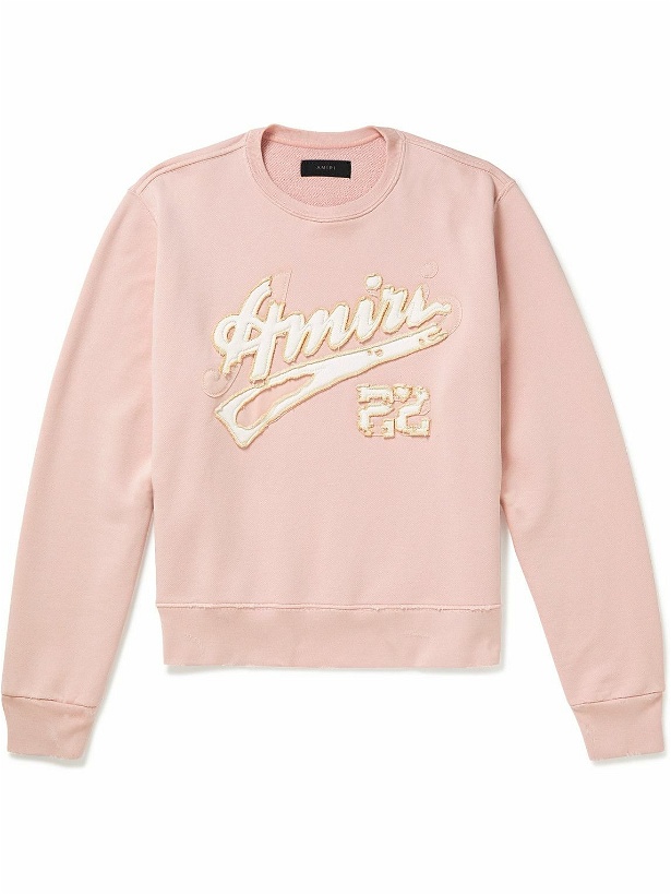 Photo: AMIRI - Logo-Appliquéd Distressed Cotton-Jersey Sweatshirt - Pink